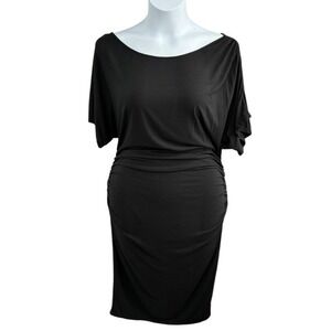 JustFab Black Ruched Maxi Dress XL Stretch Dolman Sleeve Bodycon